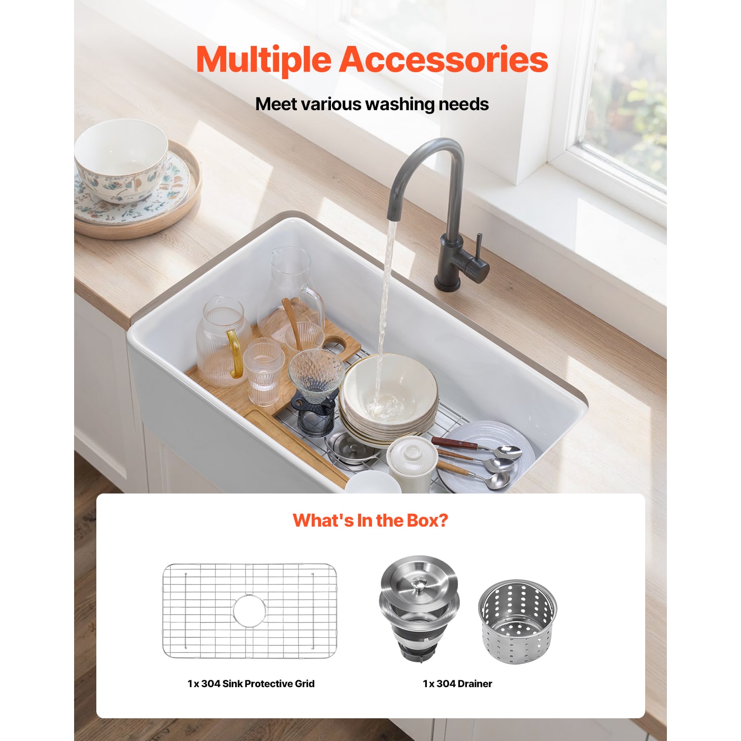 Farmhouse Sink Undermount Kitchen Single Bowl Fireclay White_voghion.com